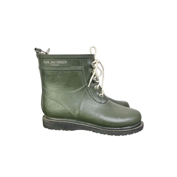 ILse Jacobsen Hornbaek Rain Boots Rubber Womens 41 Army Green Lace-Up Waterproof - Picture 6 of 9
